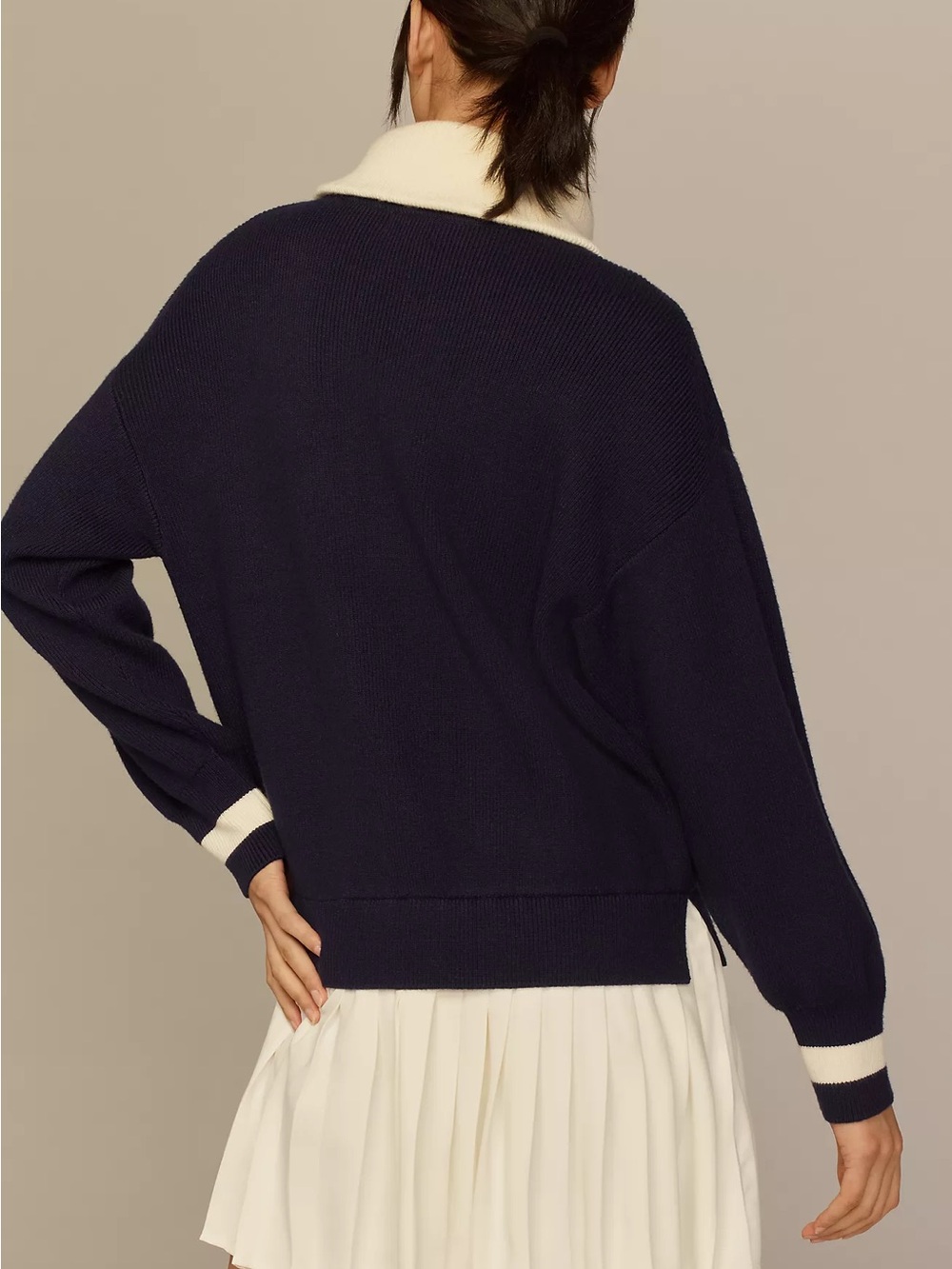 Maeve Navy and Cream Sailor-Style Pleated Mini Dress - Picture 3 of 6